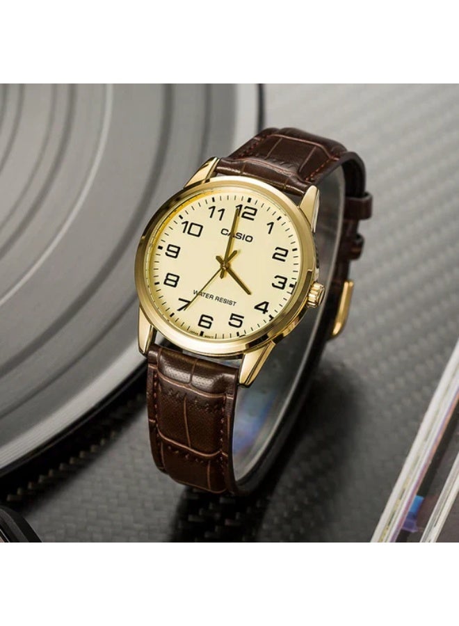 Casio Couple's Watch - MTP/LTP-V001Gl-9BUDF Yellow Dial, Brown Band - Image 2